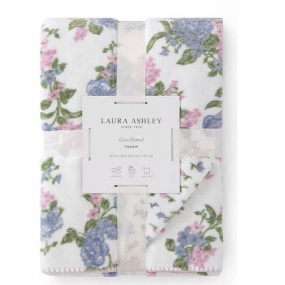 Laura Ashley Reversible Coco Flannel Throw Blanket Pink & Purple Floral 50x70
